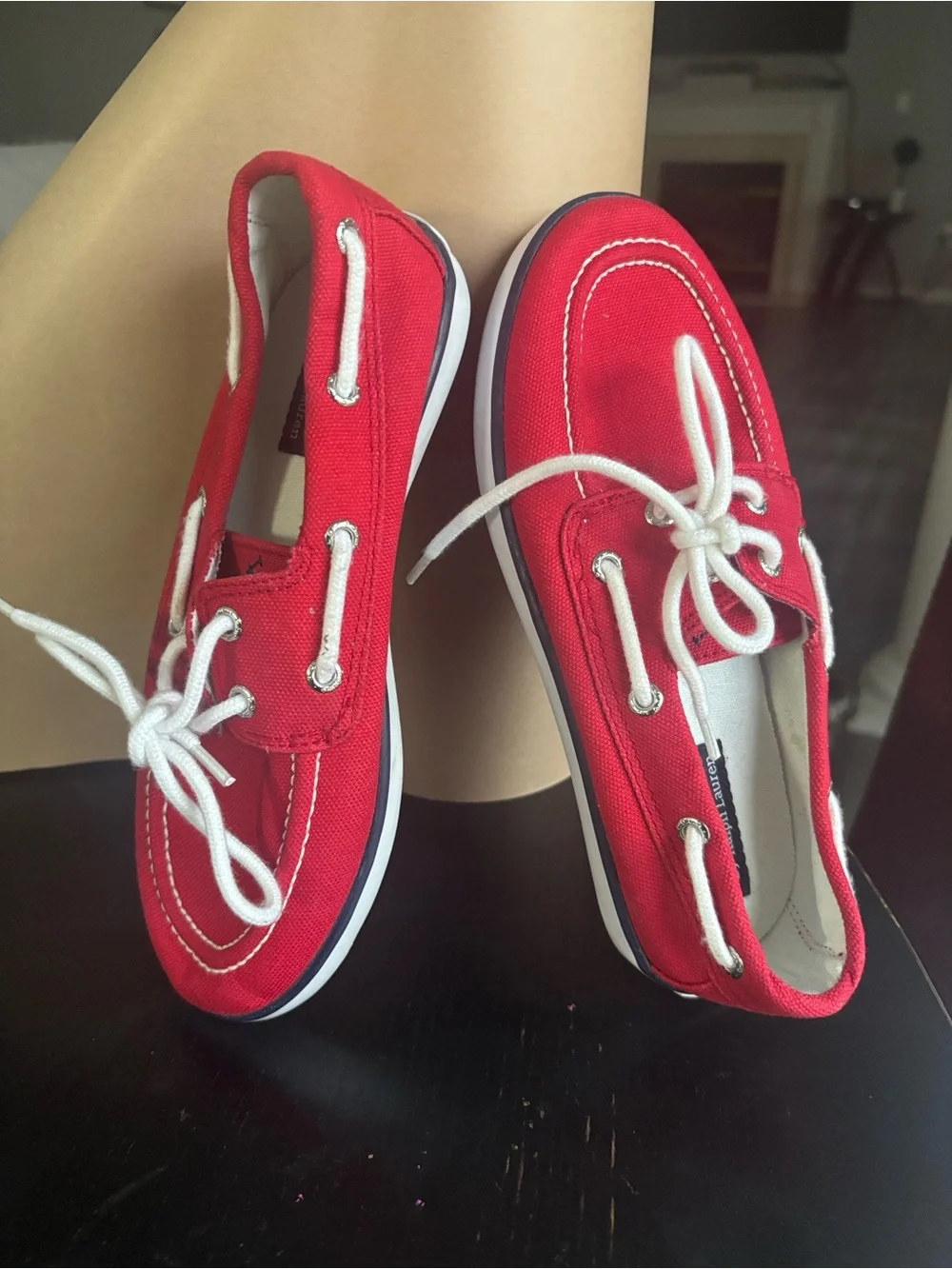 Polo by Ralph Lauren Kids Red Canvas Moccasins with White Laces